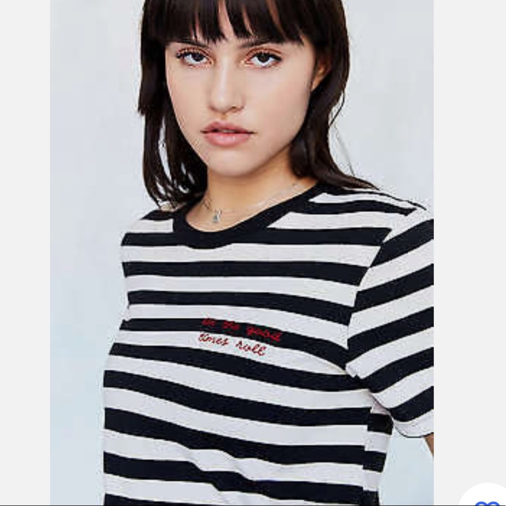 Truly Madly Deeply Blk/Wht Stripe Tee, size M